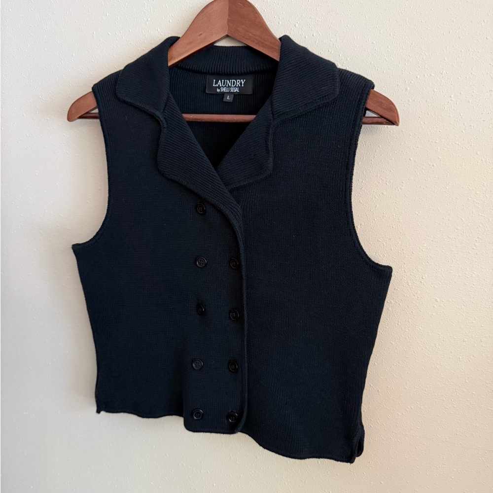 Laundry by Shelli Segal Double Breasted Knit Vest Black Cotton Blend L - Picture 4 of 11